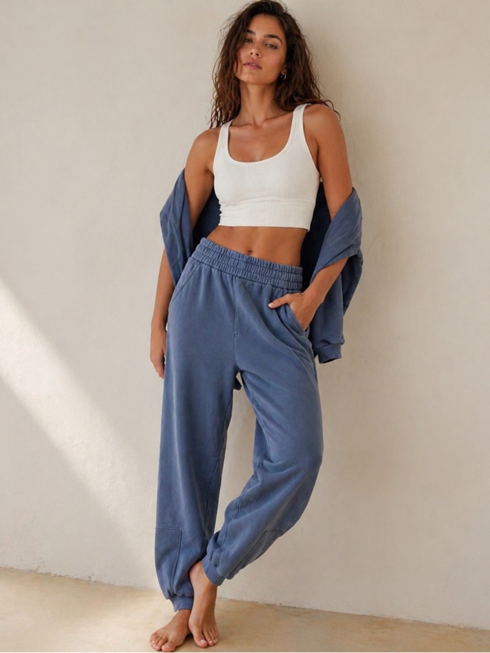 FP Movement Blue Jogger Sweatpants Size M Elastic Waist Lounge Athleisure